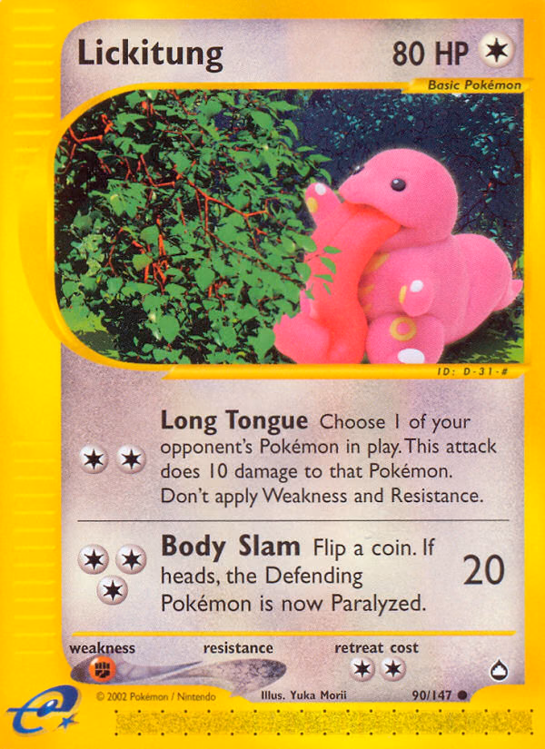 Lickitung Pokemon card (90/147, Aquapolis)