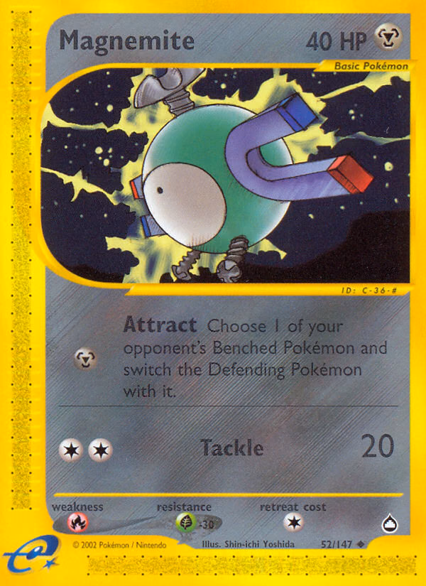 Magnemite Pokemon card (52/147, Aquapolis)