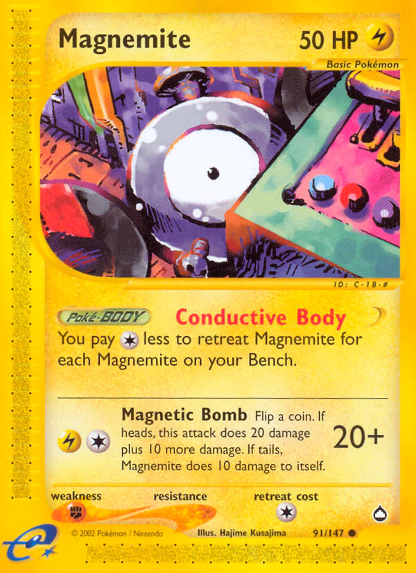 Magnemite Pokemon card (91/147, Aquapolis)