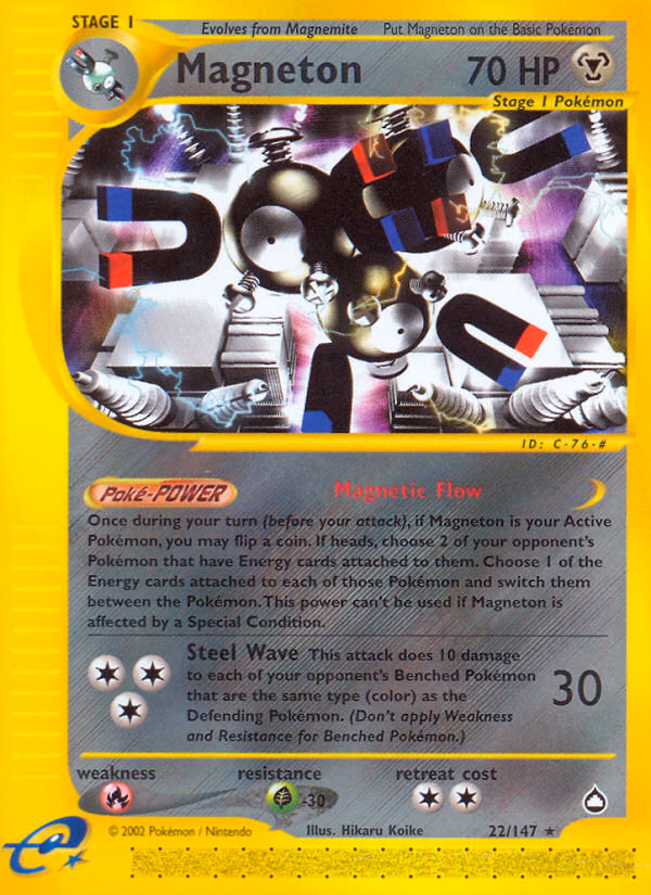 Magneton Pokemon card (22/147, Aquapolis)