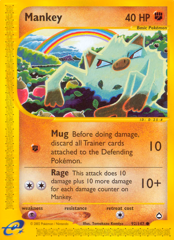 Mankey Pokemon card (92/147, Aquapolis)