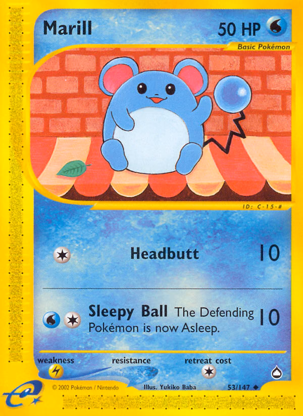 Marill Pokemon card (53/147, Aquapolis)