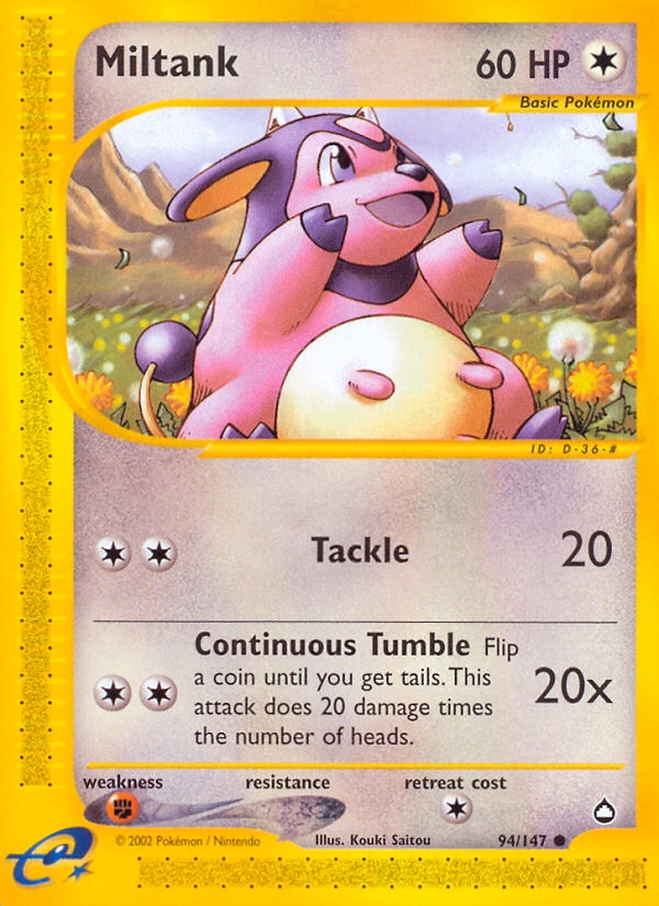 Miltank Pokemon card (94/147, Aquapolis)