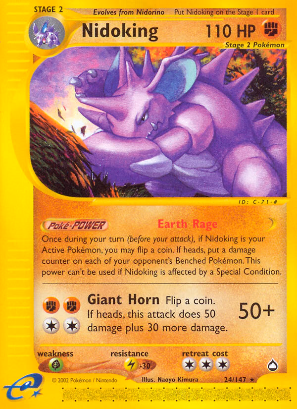 Nidoking Pokemon card (24/147, Aquapolis)