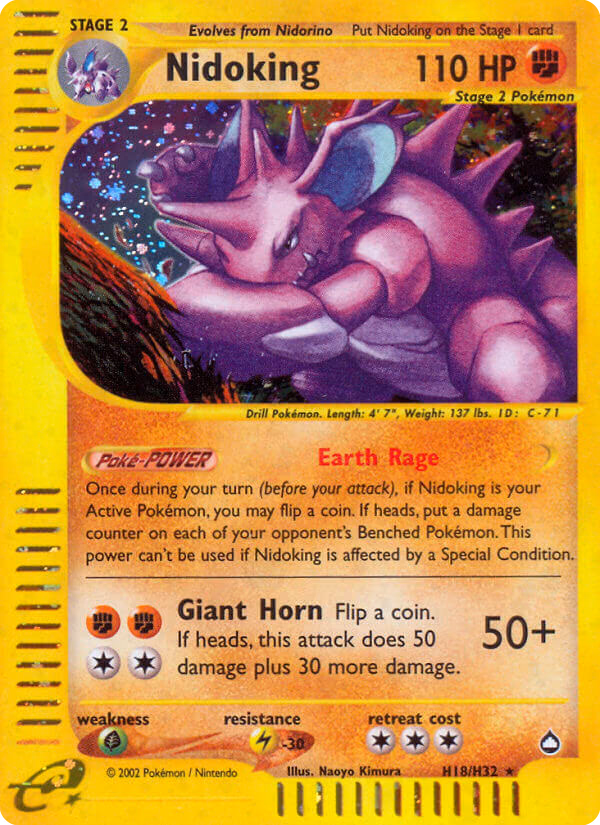 Nidoking Pokemon card (H18/H32, Aquapolis)