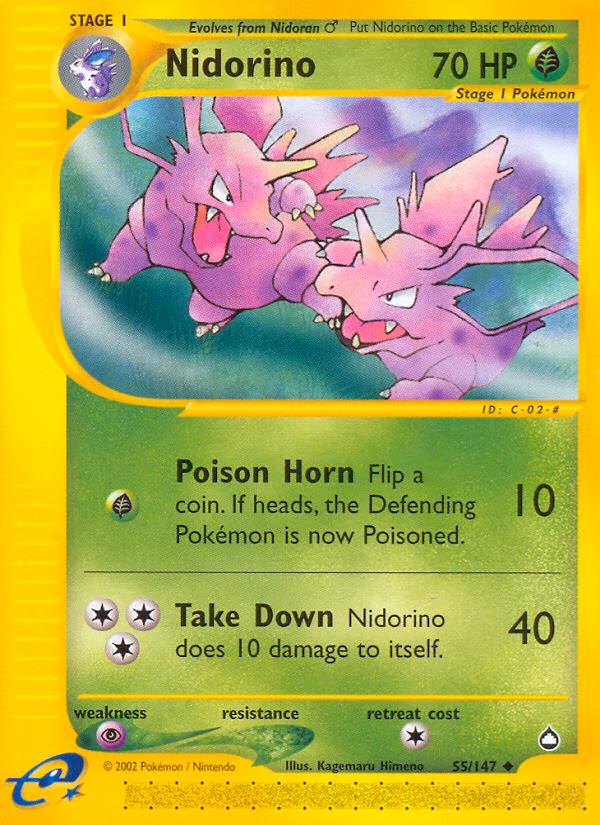 Nidorino Pokemon card (55/147, Aquapolis)