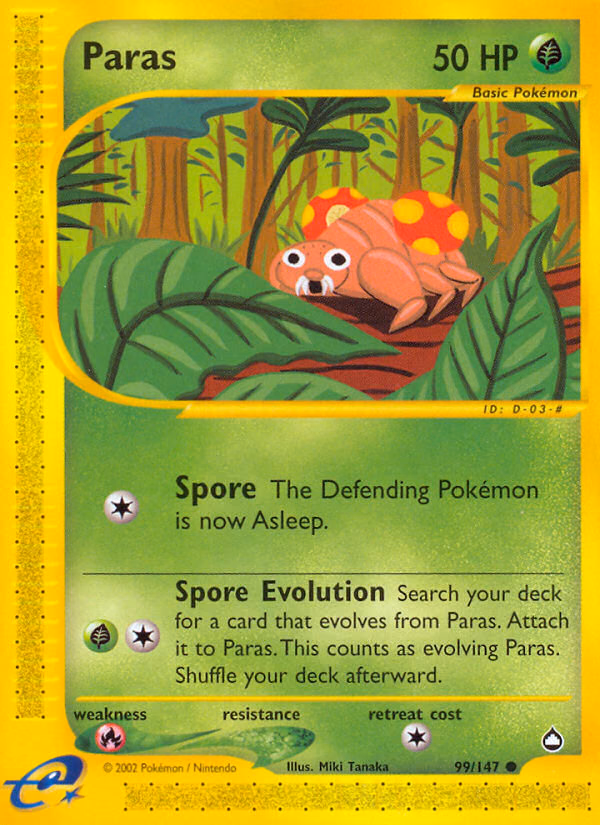 Paras Pokemon card (99/147, Aquapolis)