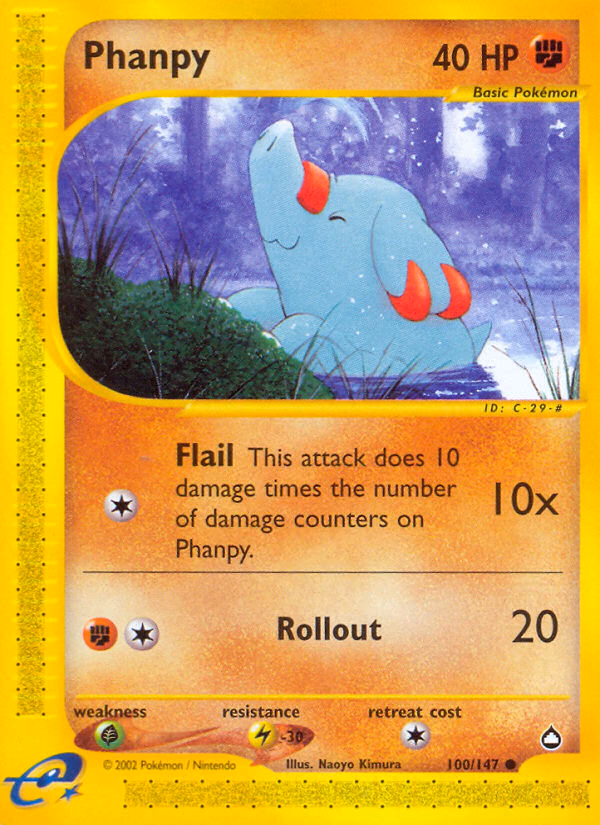 Phanpy Pokemon card (100/147, Aquapolis)