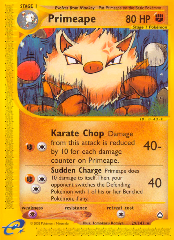 Primeape Pokemon card (29/147, Aquapolis)