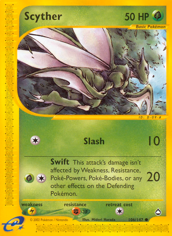 Scyther Pokemon card (106/147, Aquapolis)