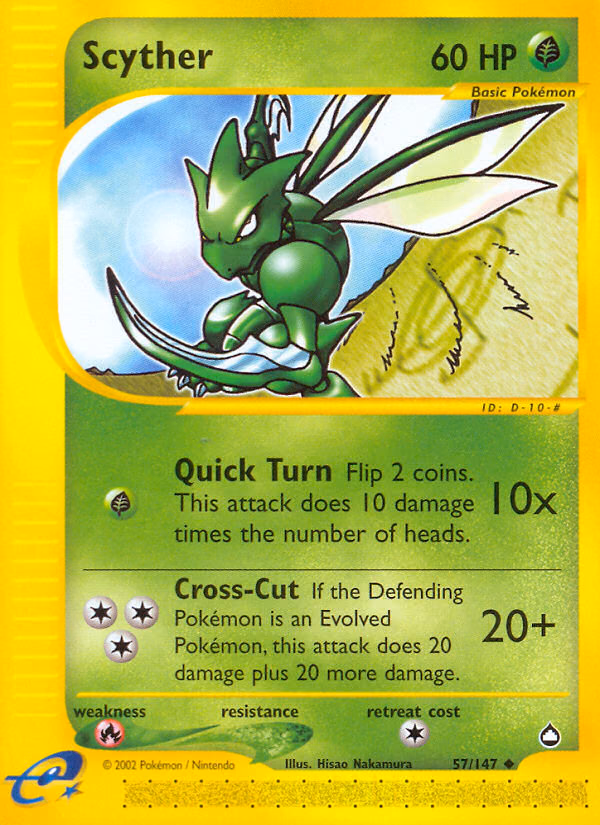 Scyther Pokemon card (57/147, Aquapolis)