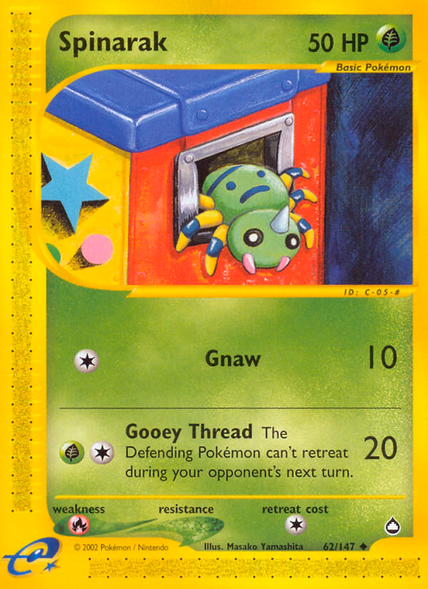 Spinarak Pokemon card (62/147, Aquapolis)