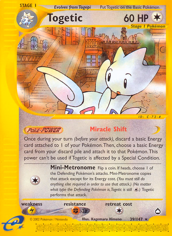 Togetic Pokemon card (39/147, Aquapolis)