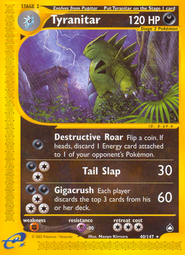 Tyranitar Pokemon card (40/147, Aquapolis)