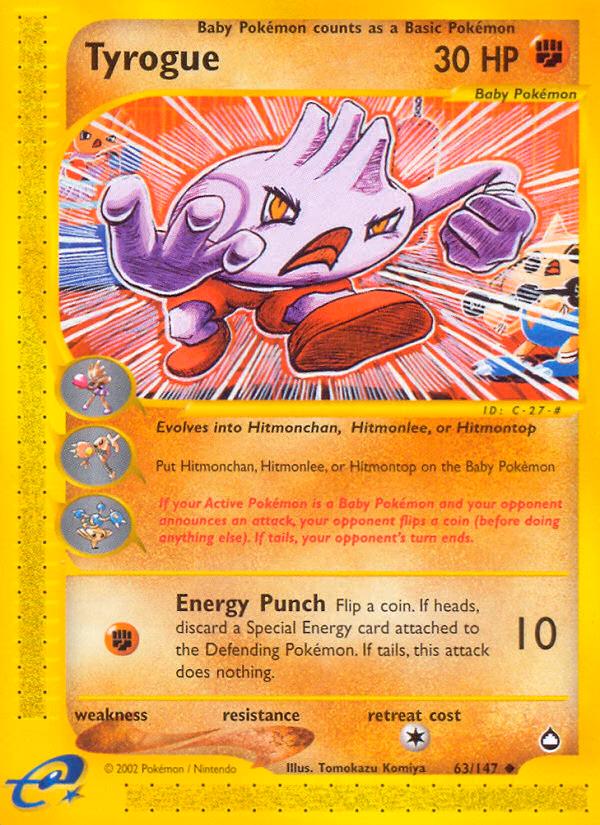 Tyrogue Pokemon card (63/147, Aquapolis)