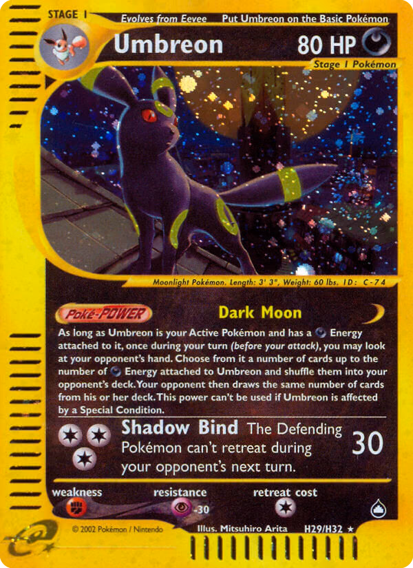 Umbreon Pokemon card (H29/H32, Aquapolis)