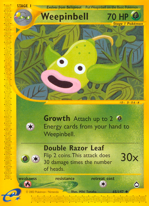 Weepinbell Pokemon card (65/147, Aquapolis)