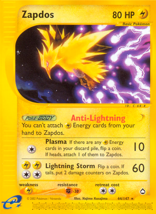 Zapdos Pokemon card (44/147, Aquapolis)