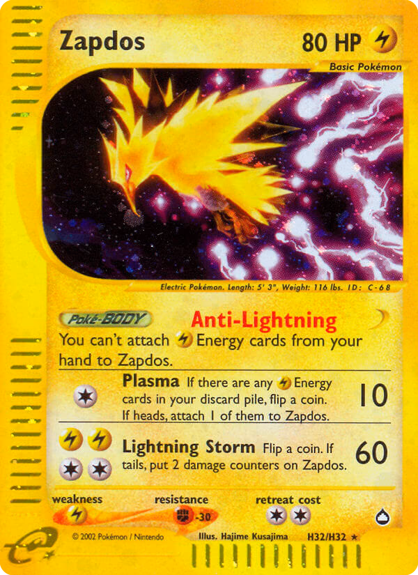 Zapdos Pokemon card (H32/H32, Aquapolis)