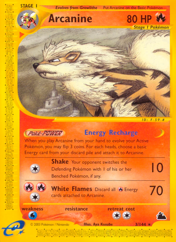 Arcanine Pokemon card (3/144, Skyridge)