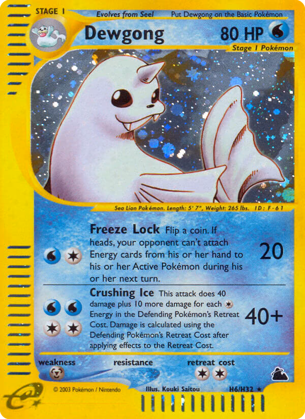 Dewgong Pokemon card (H6/H32, Skyridge)