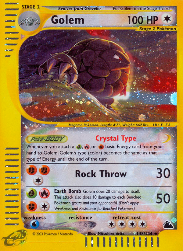 Golem Pokemon card (148/144, Skyridge)