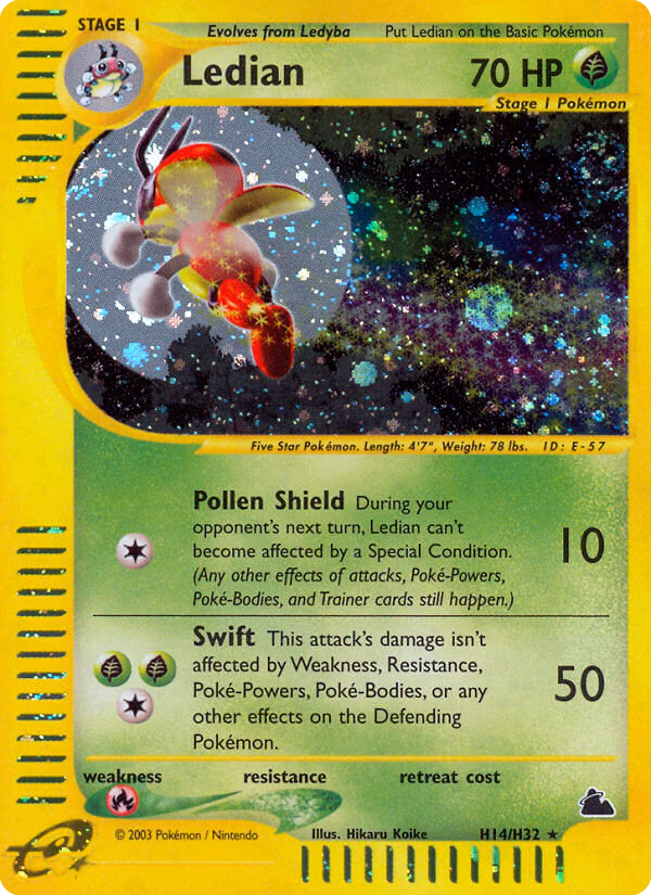 Ledian Pokemon card (H14/H32, Skyridge)