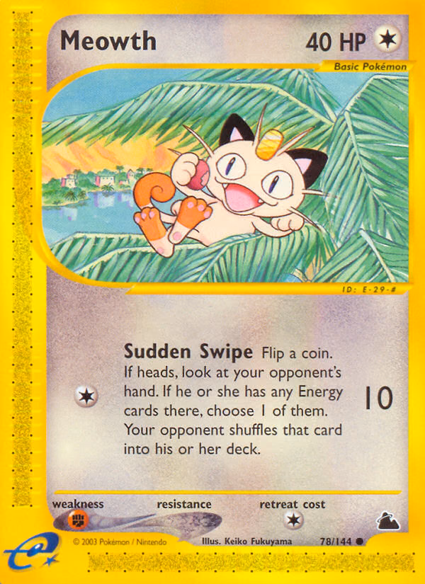 Meowth Pokemon card (78/144, Skyridge)