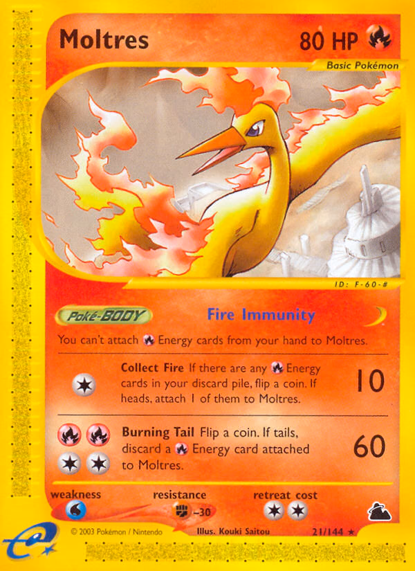 Moltres Pokemon card (21/144, Skyridge)