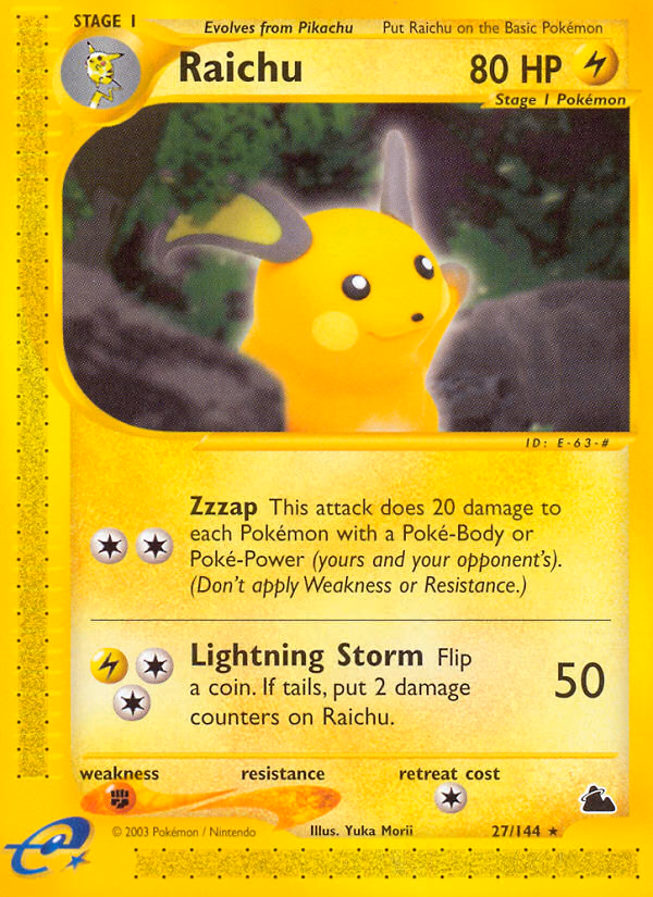 Raichu Pokemon card (27/144, Skyridge)
