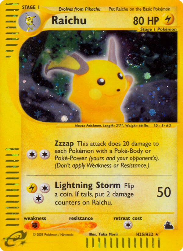 Raichu Pokemon card (H25/H32, Skyridge)