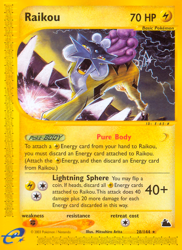 Raikou Pokemon card (28/144, Skyridge)
