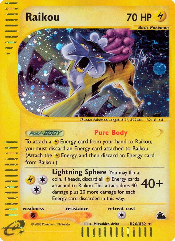 Raikou Pokemon card (H26/H32, Skyridge)