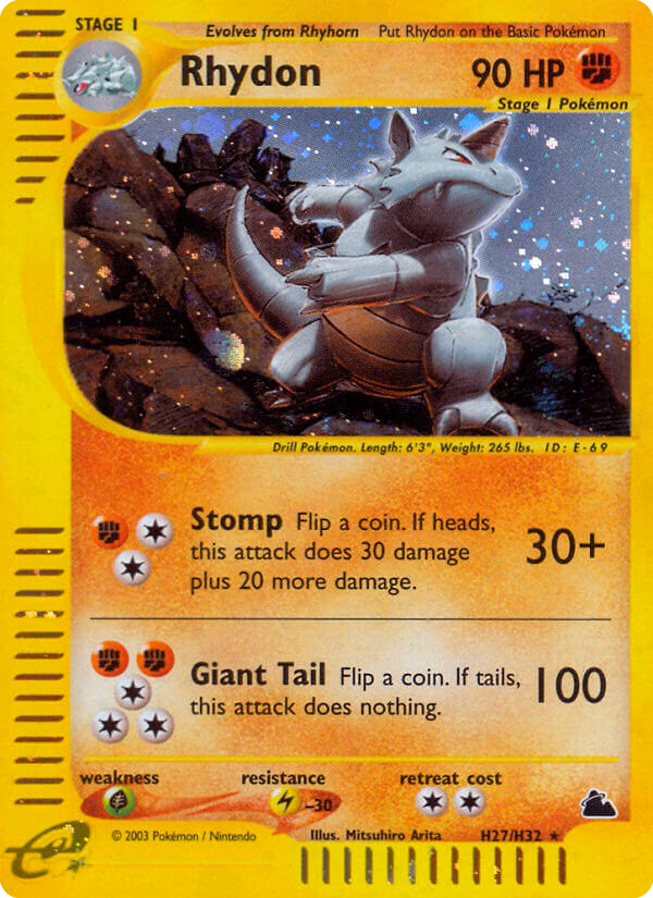 Rhydon Pokemon card (H27/H32, Skyridge)