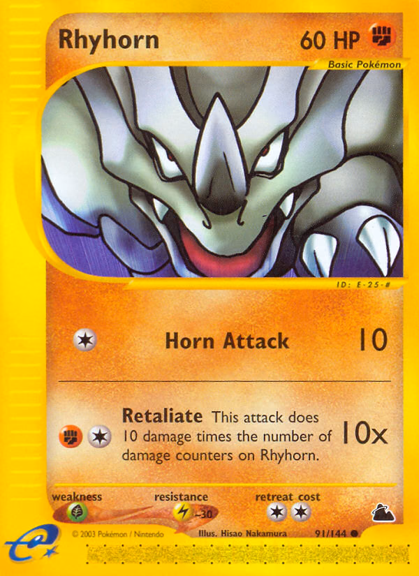 Rhyhorn Pokemon card (91/144, Skyridge)