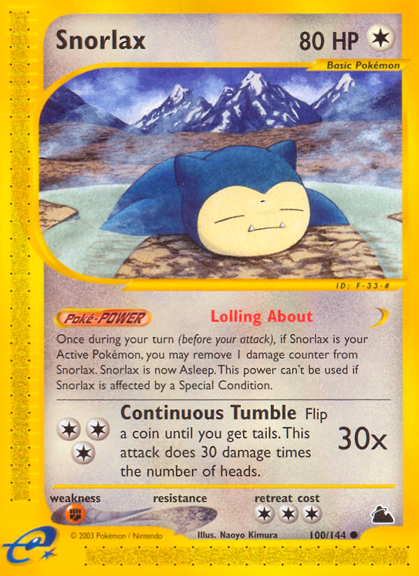 Snorlax Pokemon card (100/144, Skyridge)