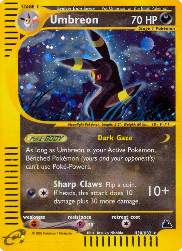 Umbreon Pokemon card (H30/H32, Skyridge)