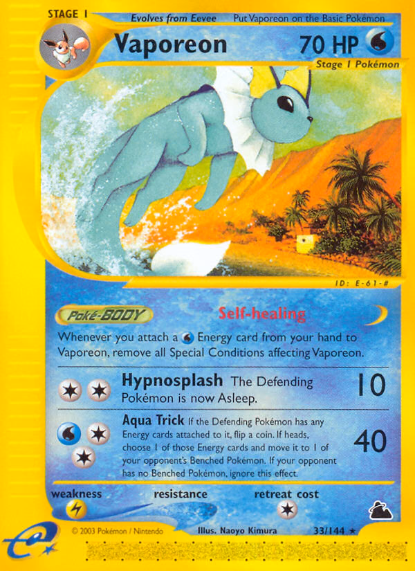 Vaporeon Pokemon card (33/144, Skyridge)