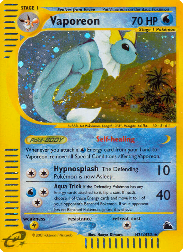 Vaporeon Pokemon card (H31/H32, Skyridge)