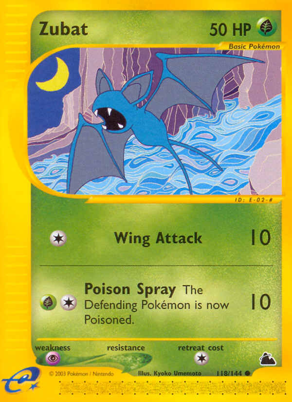 Zubat Pokemon card (118/144, Skyridge)