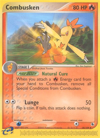 Combusken Pokemon card (28/109, Ruby & Sapphire)