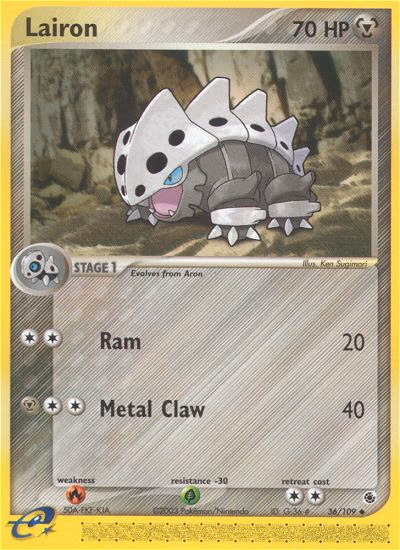 Lairon Pokemon card (36/109, Ruby & Sapphire)