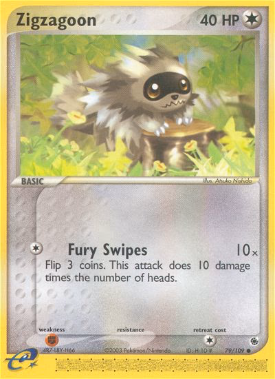 Zigzagoon Pokemon card (79/109, Ruby & Sapphire)