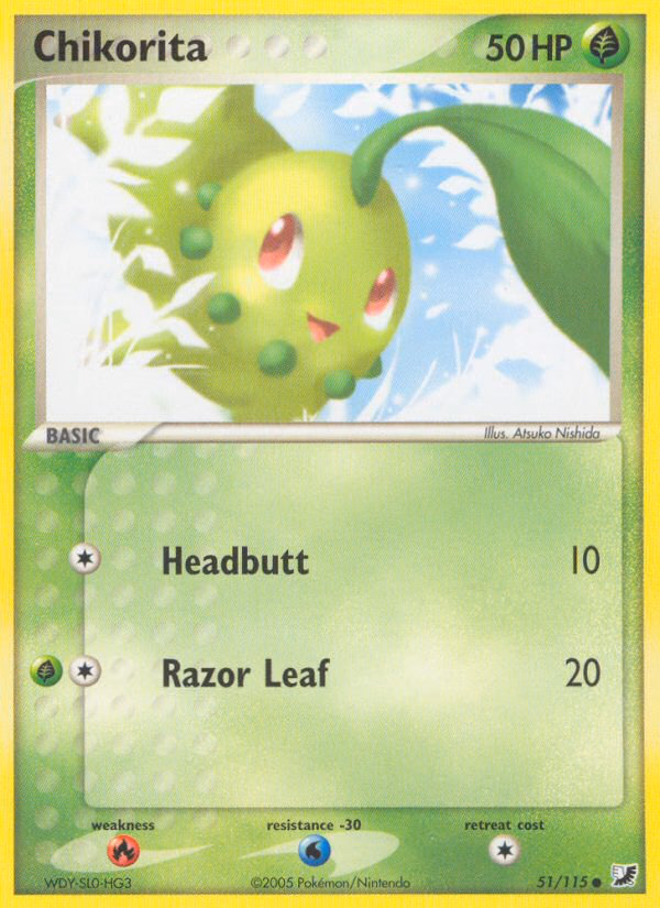 Chikorita Pokemon card (51/115, Unseen Forces)