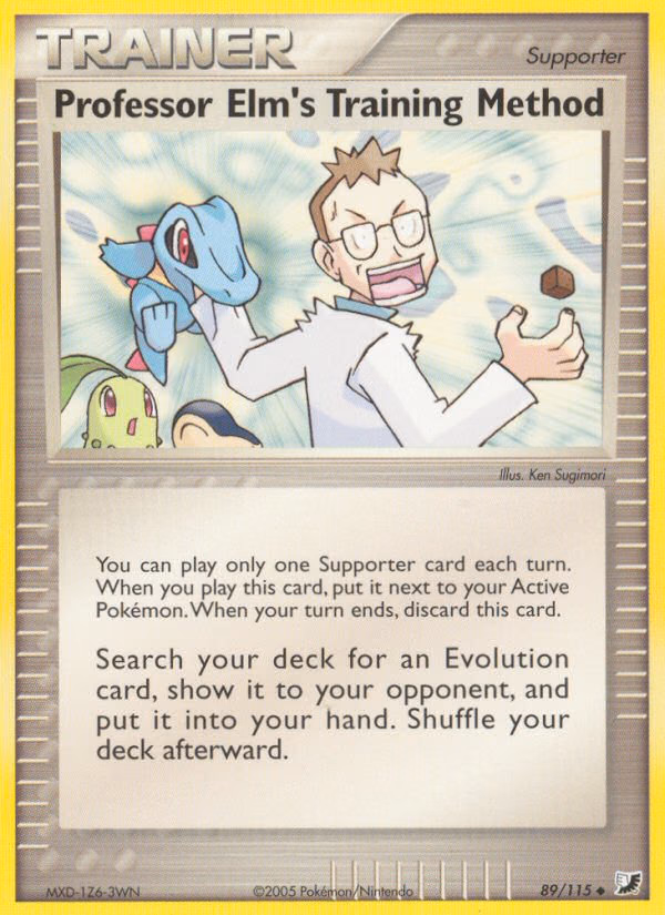 Professor Elm's Training Method Pokemon card (89/115, Unseen Forces)