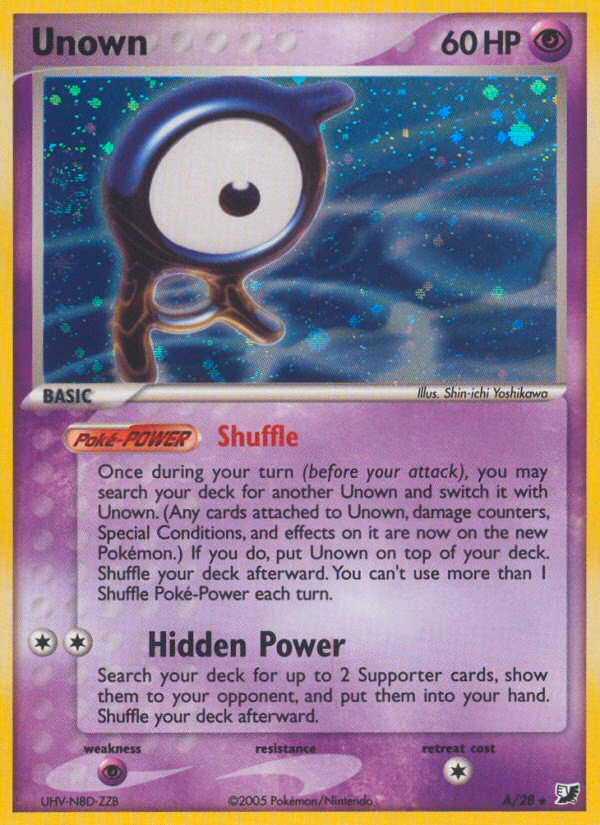 Unown Pokemon card (A/28, Unseen Forces)