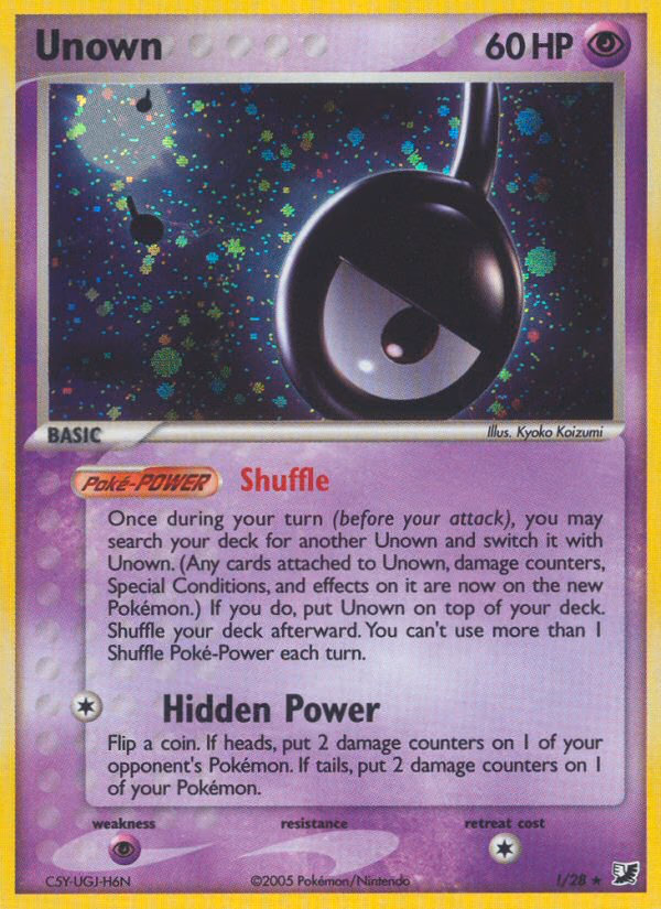 Unown Pokemon card (!/28, Unseen Forces)
