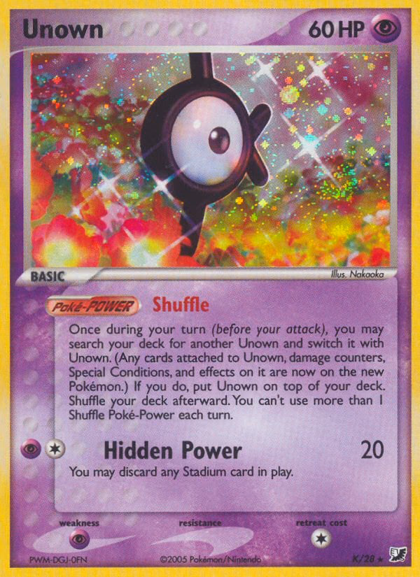 Unown Pokemon card (K/28, Unseen Forces)