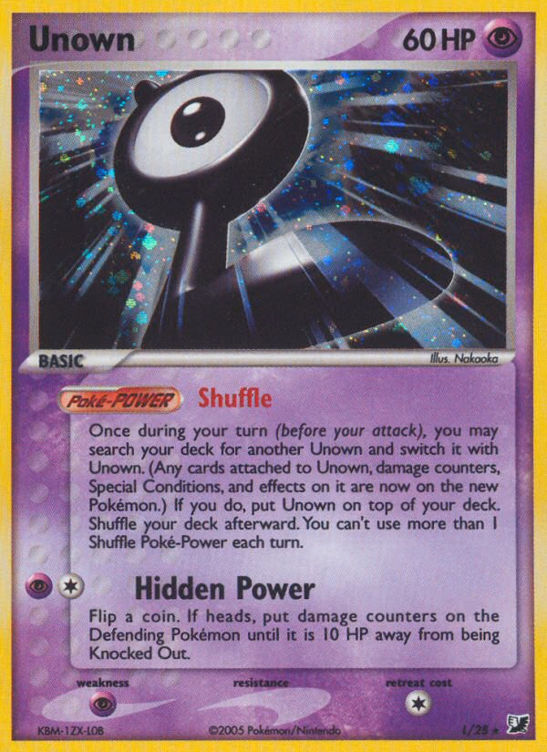 Unown Pokemon card (L/28, Unseen Forces)