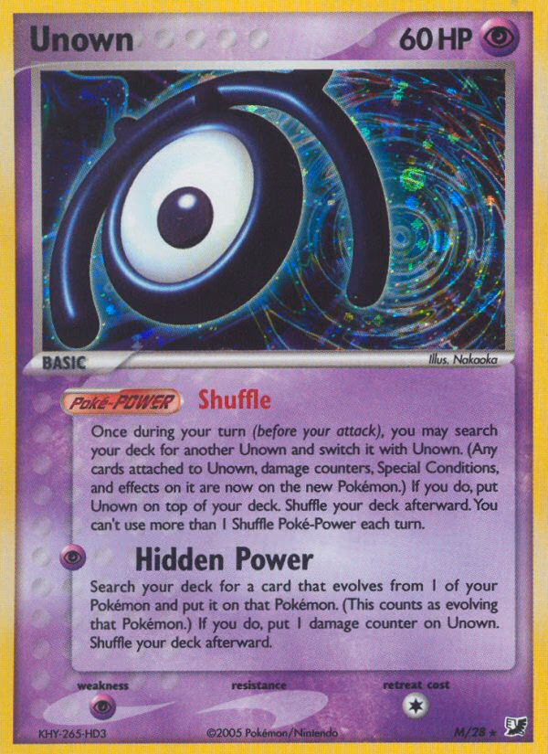 Unown Pokemon card (M/28, Unseen Forces)